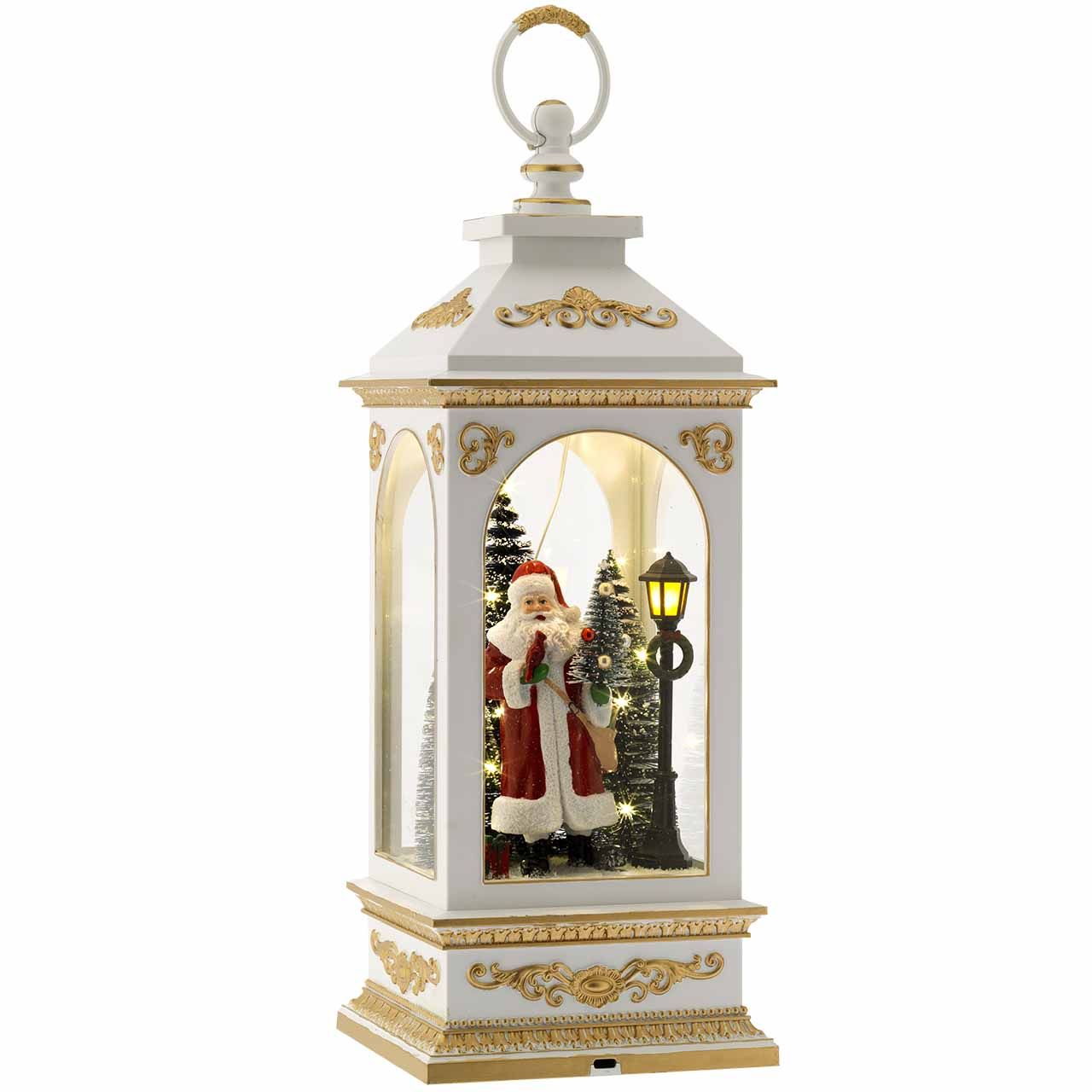 LANTERNA BASE QUADRA H. 38 BIANCA CON BABBO NATALE LUCI